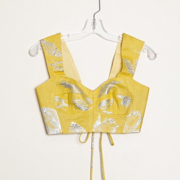 Mandi Line Jacquard Dress Lace Up Top Midi Skirt Set Embellished Yellow XS/S - Picture 6 of 15